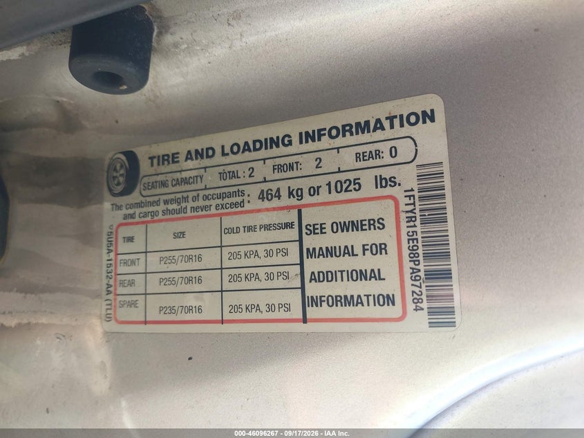 FORD RANGER 2008 VIN 1FTYR15E98PA97284