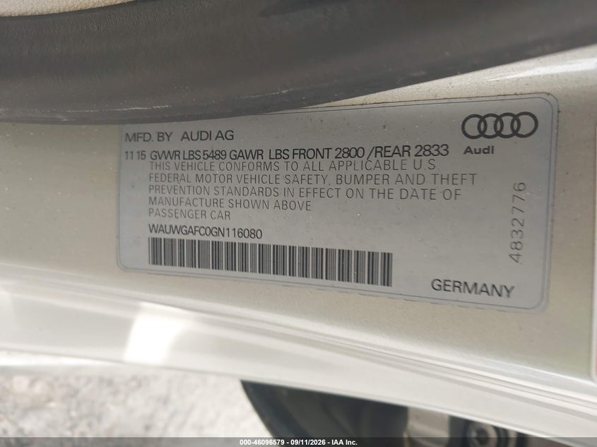 AUDI A7 2016 VIN WAUWGAFC0GN116080