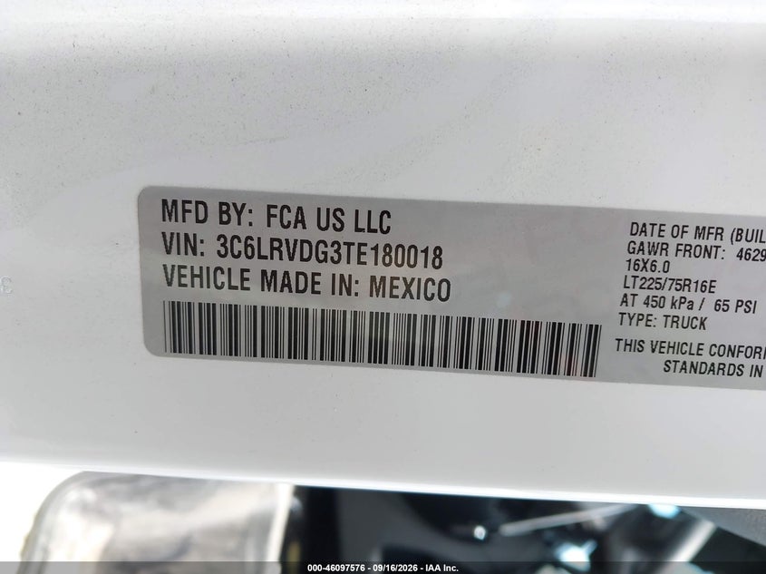 RAM PROMASTER 2500 2026 VIN 3C6LRVDG3TE180018