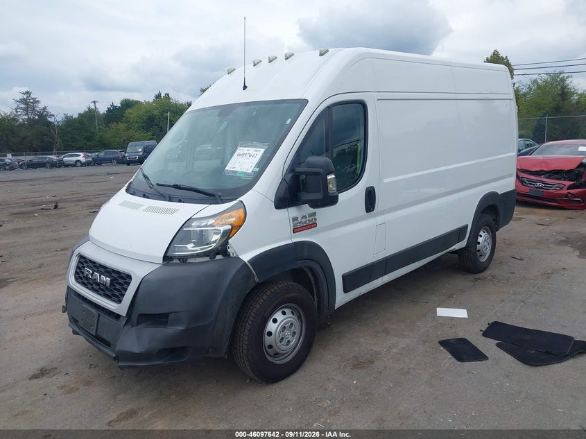 Vin: 3c6lrvcg4me590815, lot: 46597300, ram promaster 2500 high roof 136 wb 20212