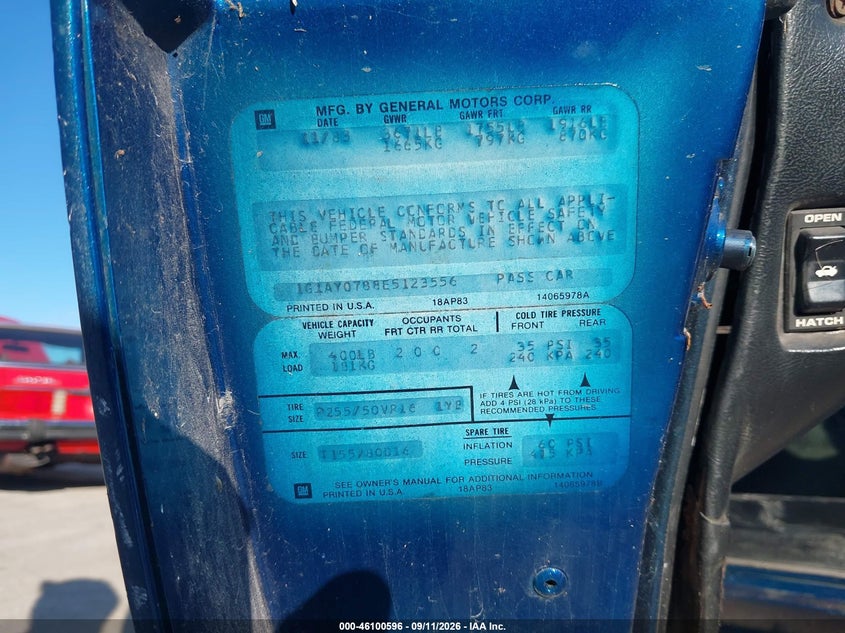 CHEVROLET CORVETTE 1984 VIN 1G1AY0788E5123556