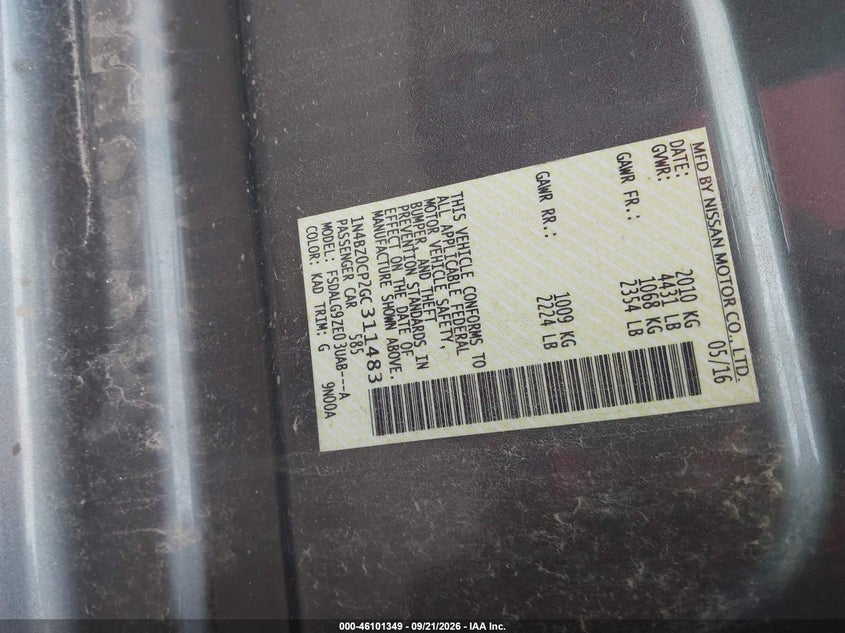 NISSAN LEAF 2016 VIN 1N4BZ0CP2GC311483