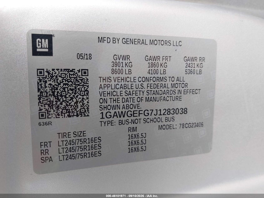 CHEVROLET EXPRESS 2500 2018 VIN 1GAWGEFG7J1283038