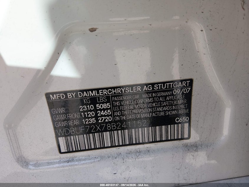 MERCEDES-BENZ E 550 2008 VIN WDBUF72X78B241152