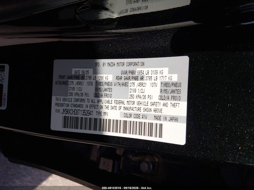 MAZDA CX-90 2026 VIN JM3KKCHD8T1352941