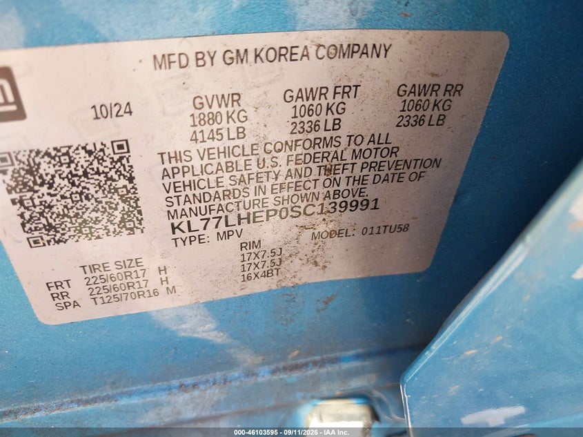 CHEVROLET TRAX 2025 VIN KL77LHEP0SC139991
