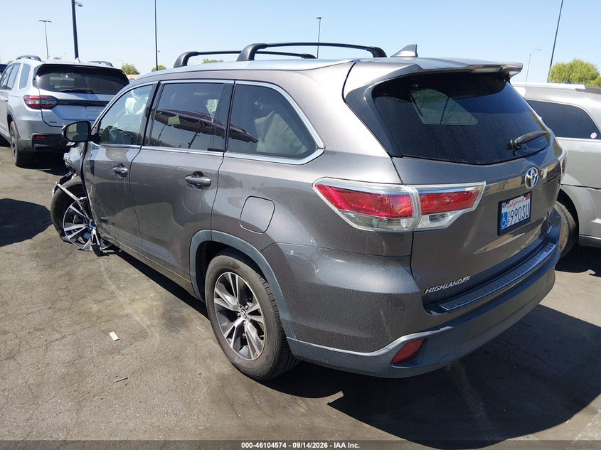 Vin: 5tdkkrfh0gs179846, lot: 46604232, toyota highlander xle v6 20163