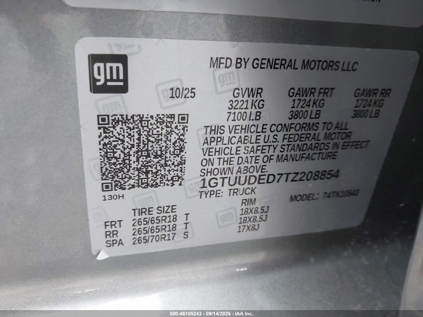 GMC SIERRA 1500 2026 VIN 1GTUUDED7TZ208854