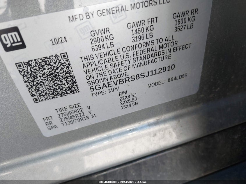 BUICK ENCLAVE 2025 VIN 5GAEVBRS8SJ112910