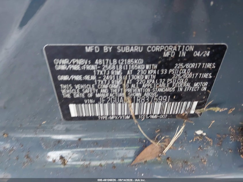SUBARU CROSSTREK 2024 VIN JF2GUADC1R8375991