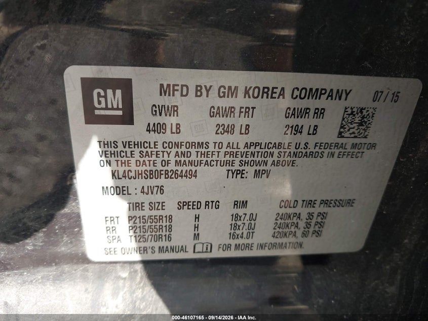 BUICK ENCORE 2015 VIN KL4CJHSB0FB264494