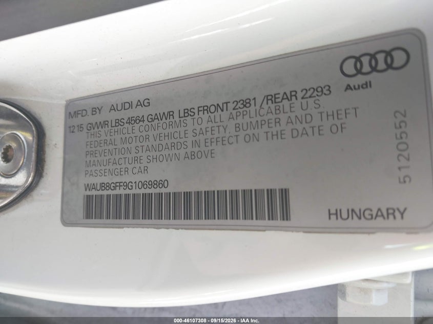 AUDI A3 2016 VIN WAUB8GFF9G1069860