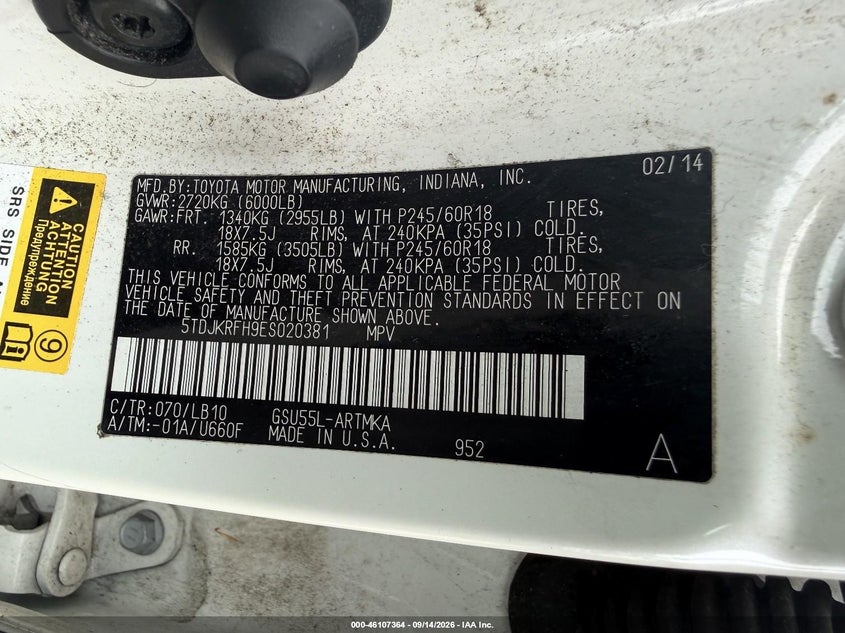 2014 TOYOTA HIGHLANDER auction photo 8