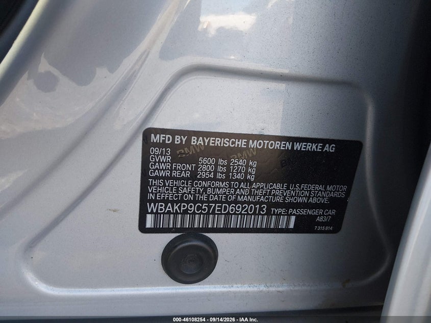 BMW 550I 2014 VIN WBAKP9C57ED692013