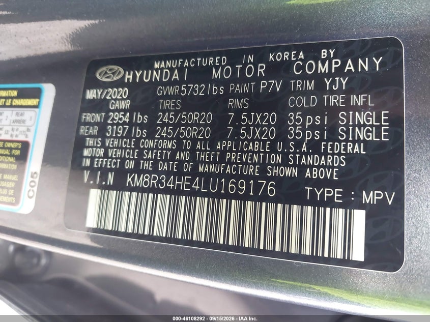 HYUNDAI PALISADE 2020 VIN KM8R34HE4LU169176