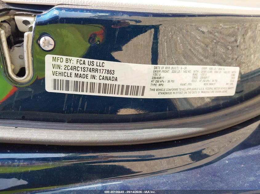 CHRYSLER PACIFICA HYBRID 2024 VIN 2C4RC1S74RR177863