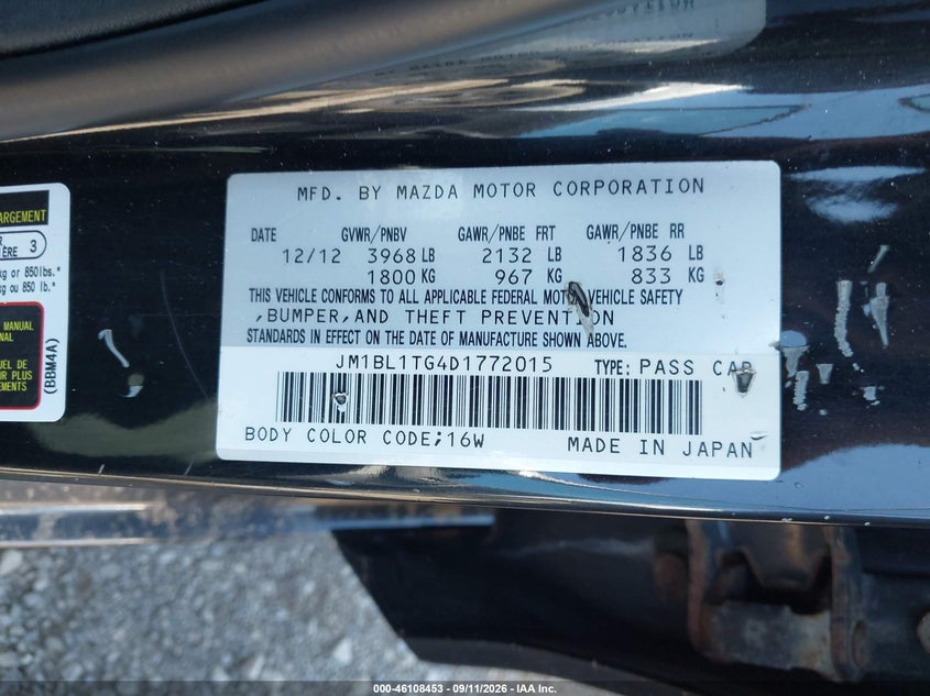 MAZDA MAZDA3 2013 VIN JM1BL1TG4D1772015