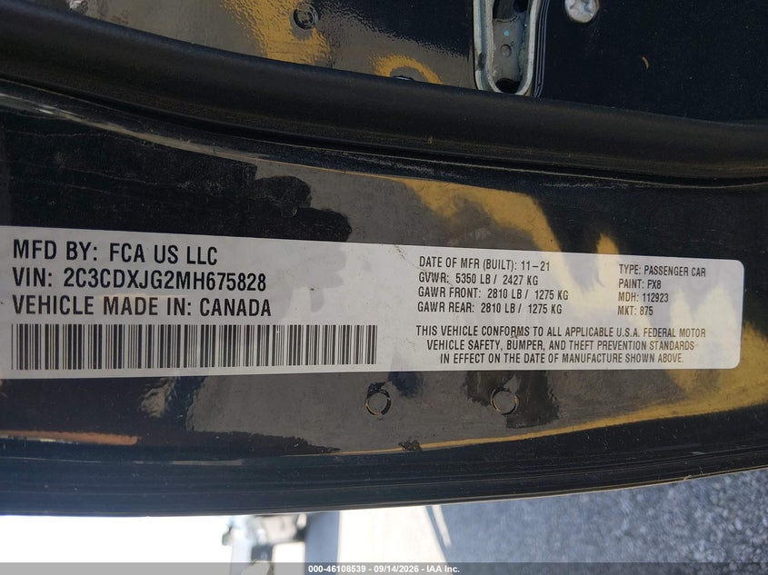 DODGE CHARGER 2021 VIN 2C3CDXJG2MH675828