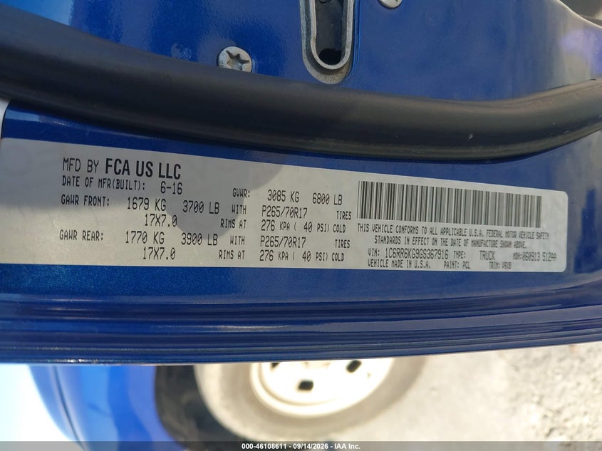 RAM 1500 2016 VIN 1C6RR6KG9GS367916