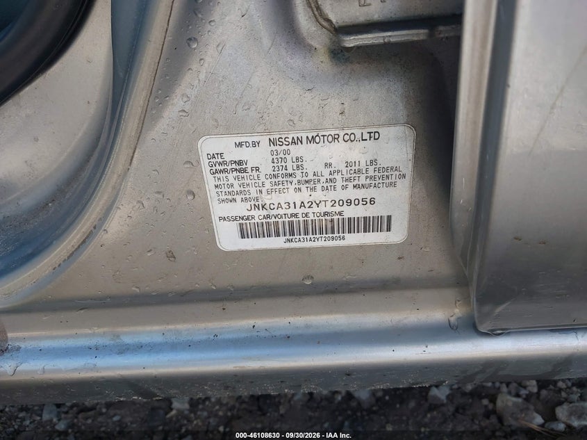 INFINITI I30 2000 VIN JNKCA31A2YT209056