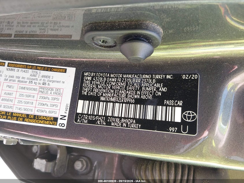 TOYOTA C-HR 2020 VIN NMTKHMBX2LR109966