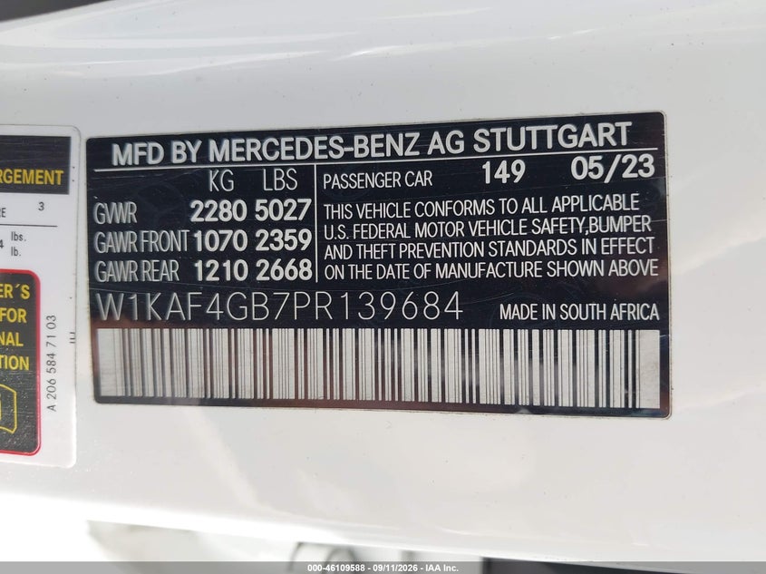 MERCEDES-BENZ C 300 2023 VIN W1KAF4GB7PR139684