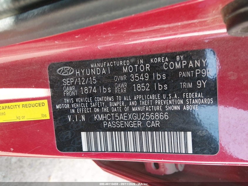 HYUNDAI ACCENT 2016 VIN KMHCT5AEXGU256866