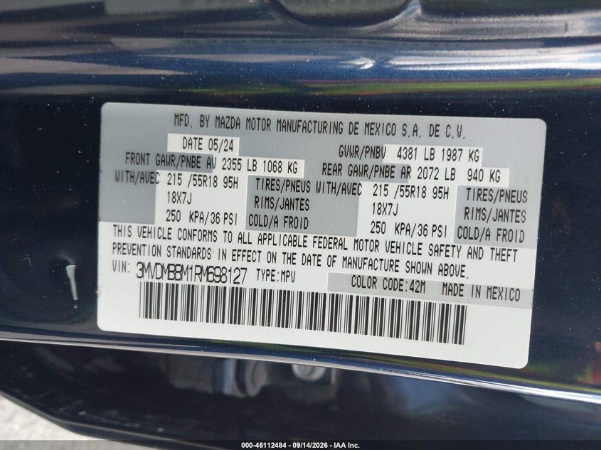 MAZDA CX-30 2024 VIN 3MVDMBBM1RM698127