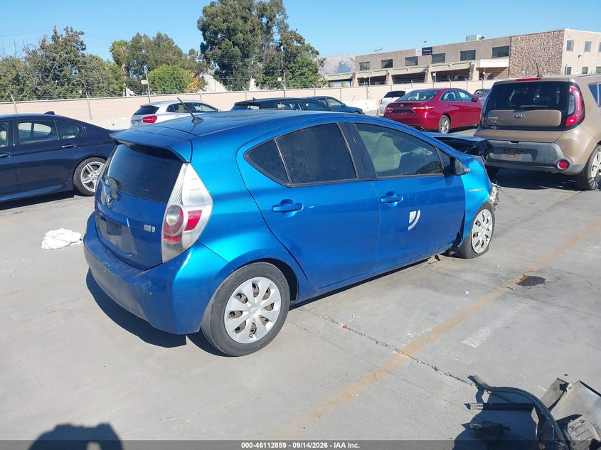 Vin: jtdkdtb3xd1552806, lot: 46612575, toyota prius c two 20134