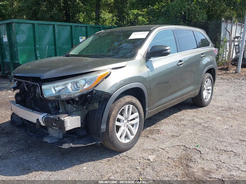 Vin: 5tdzarfh9fs010392, lot: 46612661, toyota highlander le 20152