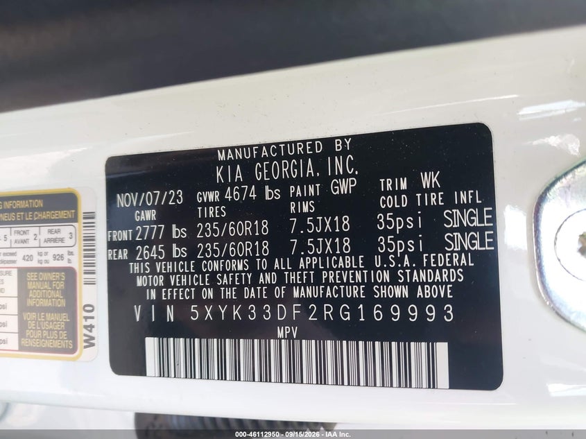 KIA SPORTAGE 2024 VIN 5XYK33DF2RG169993