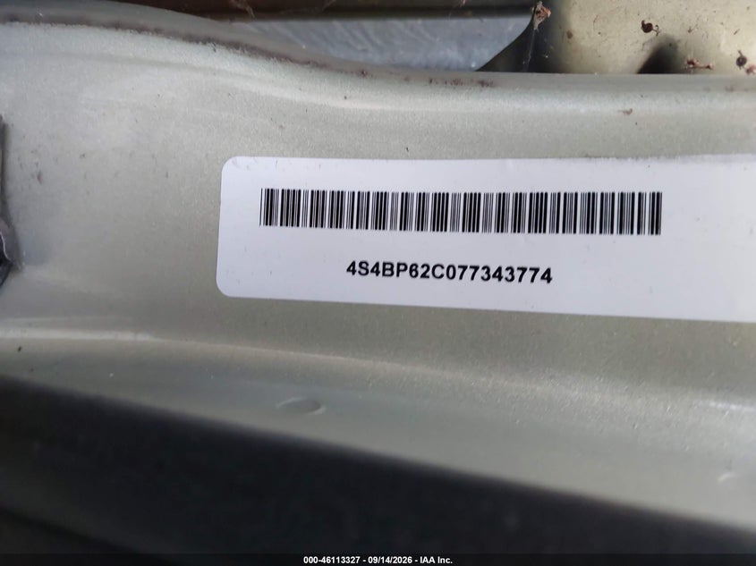 SUBARU LEGACY 2007 VIN 4S4BP62C077343774