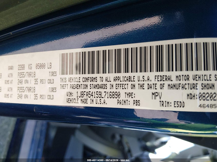 JEEP WRANGLER 2009 VIN 1J8FA54159L716890