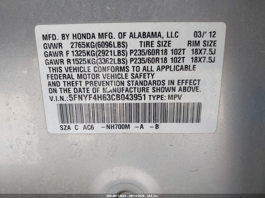 2012 HONDA PILOT EX-L · Фото 9