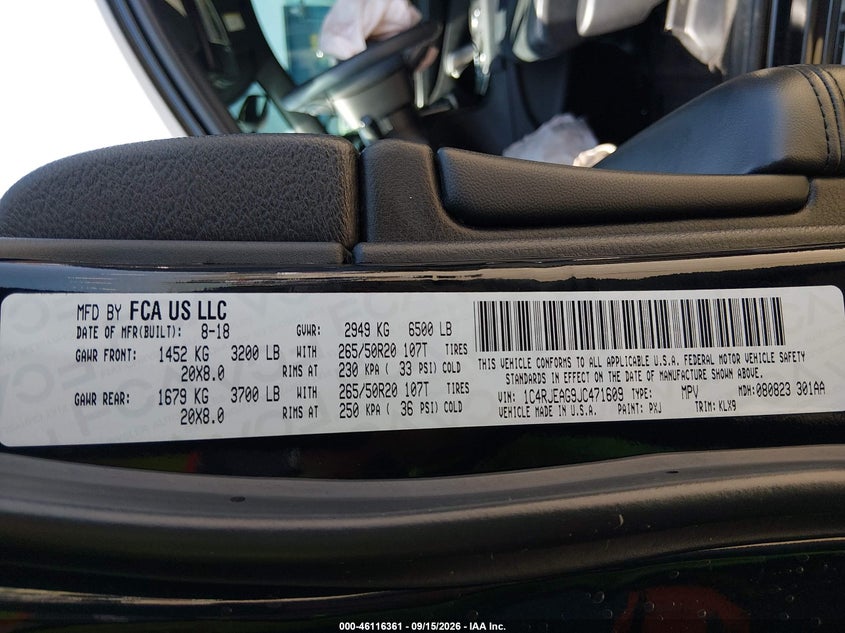 JEEP GRAND CHEROKEE 2018 VIN 1C4RJEAG9JC471609