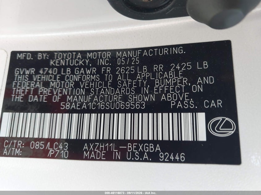 LEXUS ES 300H 2025 VIN 58AEA1C16SU069563
