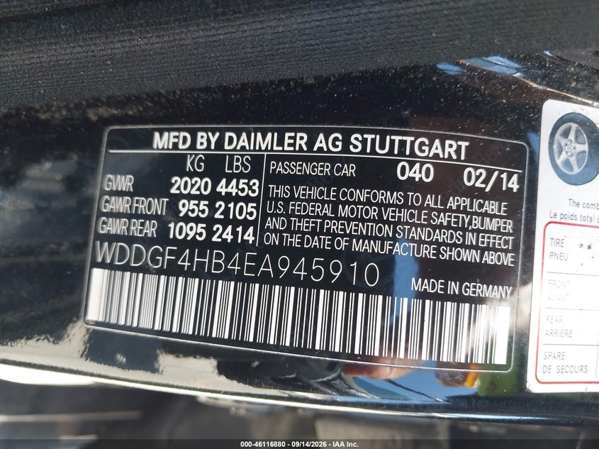 MERCEDES-BENZ C 250 2014 VIN WDDGF4HB4EA945910