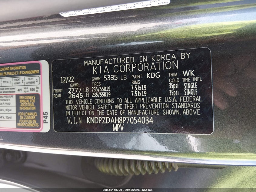 KIA SPORTAGE PLUG-IN HYBRID 2023 VIN KNDPZDAH8P7054034