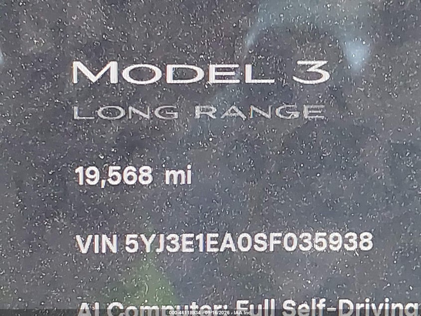 TESLA MODEL 3 2025 VIN 5YJ3E1EA0SF035938