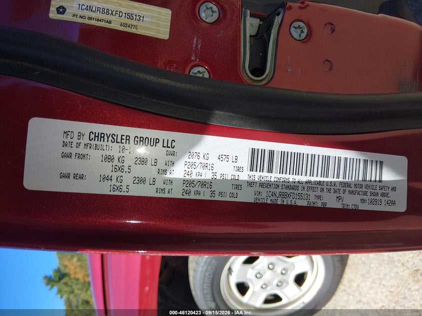 JEEP PATRIOT 2015 VIN 1C4NJRBBXFD155131