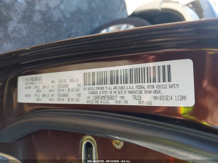 RAM 1500 2015 VIN 1C6RR7WM8FS658217
