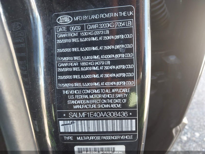LAND-ROVER RANGE ROVER 2010 VIN SALMF1E40AA308436