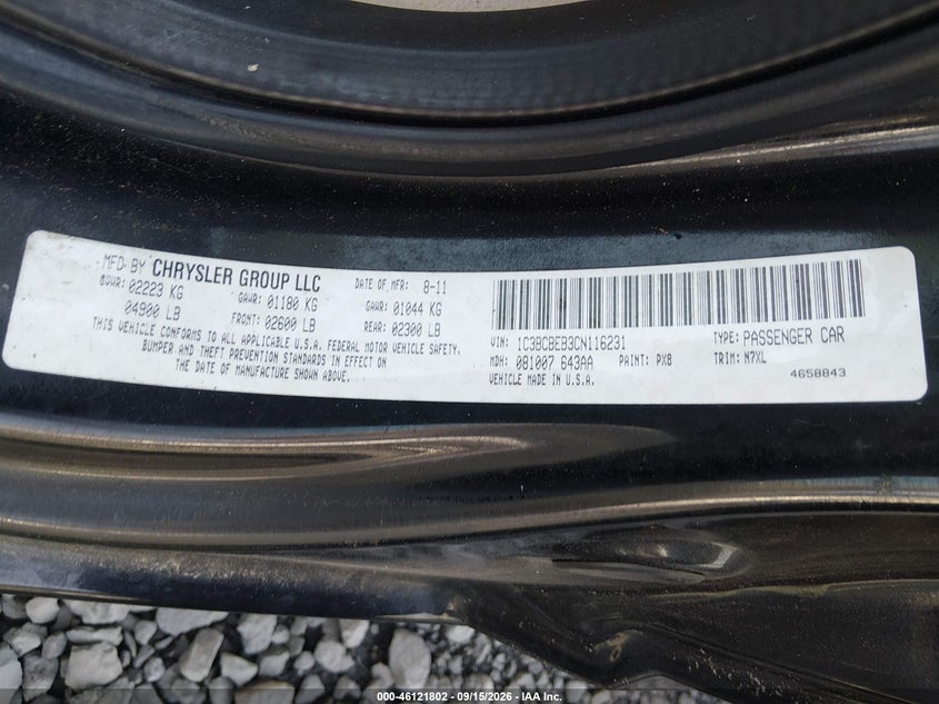 CHRYSLER 200 2012 VIN 1C3BCBEB3CN116231