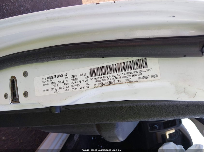 RAM RAM 1500 2011 VIN 3D7JB1EK1BG528259