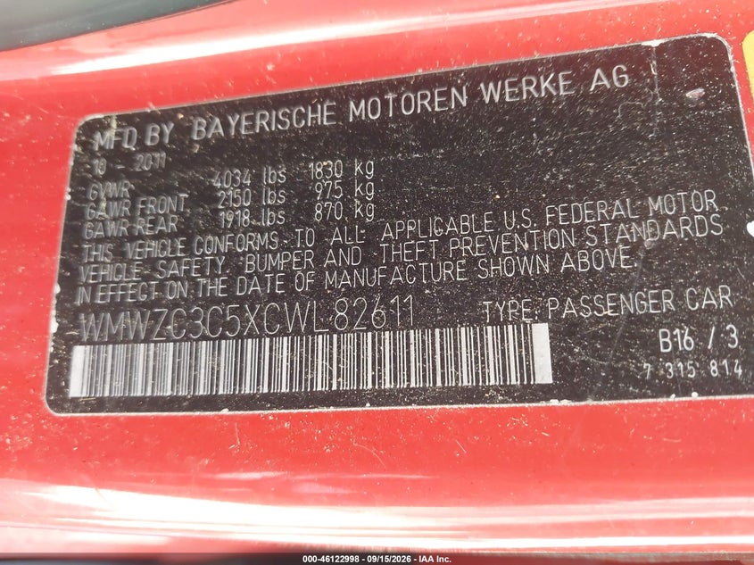 MINI COOPER S COUNTRYMAN 2012 VIN WMWZC3C5XCWL82611