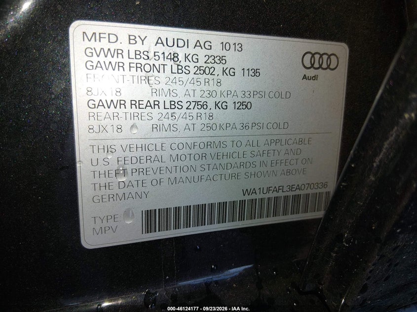 AUDI ALLROAD 2014 VIN WA1UFAFL3EA070336