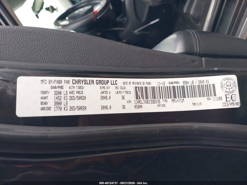 DODGE DURANGO 2013 VIN 1C4RDJDG8DC592955