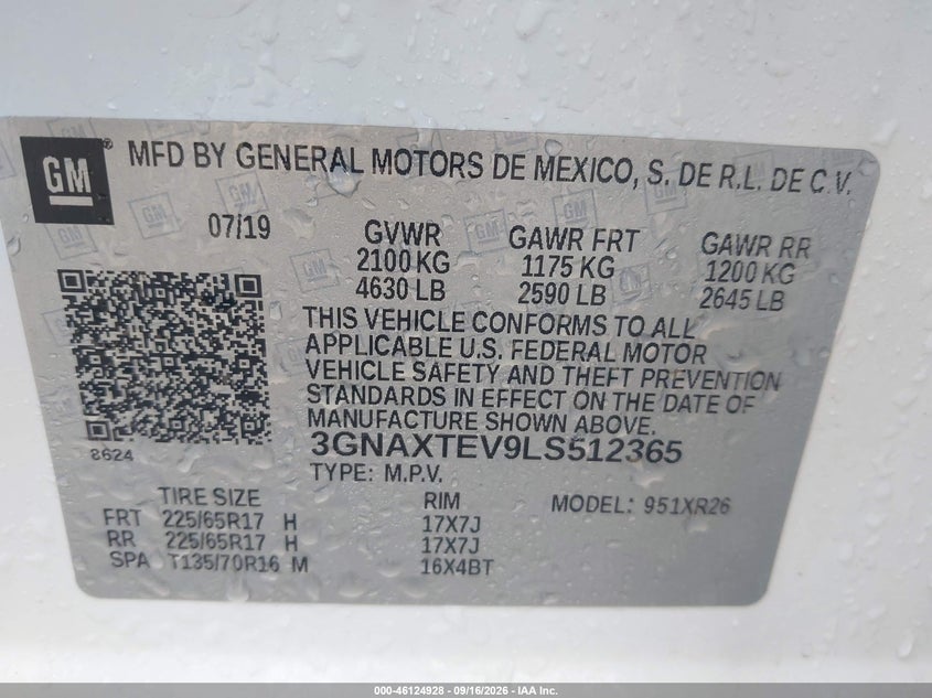 CHEVROLET EQUINOX 2020 VIN 3GNAXTEV9LS512365