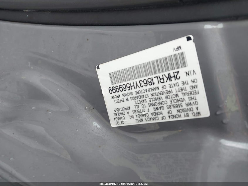HONDA ODYSSEY 2000 VIN 2HKRL1863YH569999
