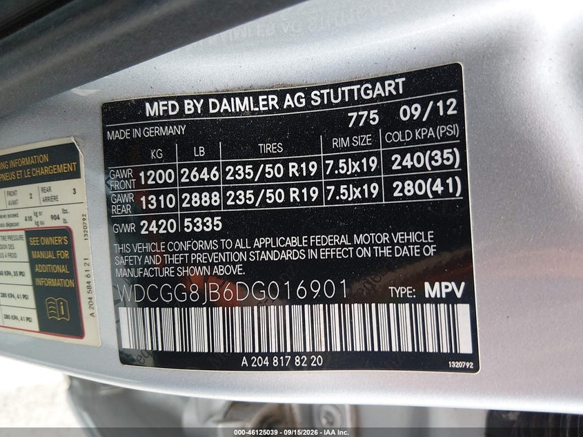 MERCEDES-BENZ GLK 350 2013 VIN WDCGG8JB6DG016901